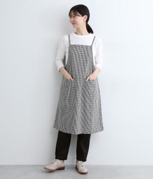 コットンリネンチェック　エプロンワンピース