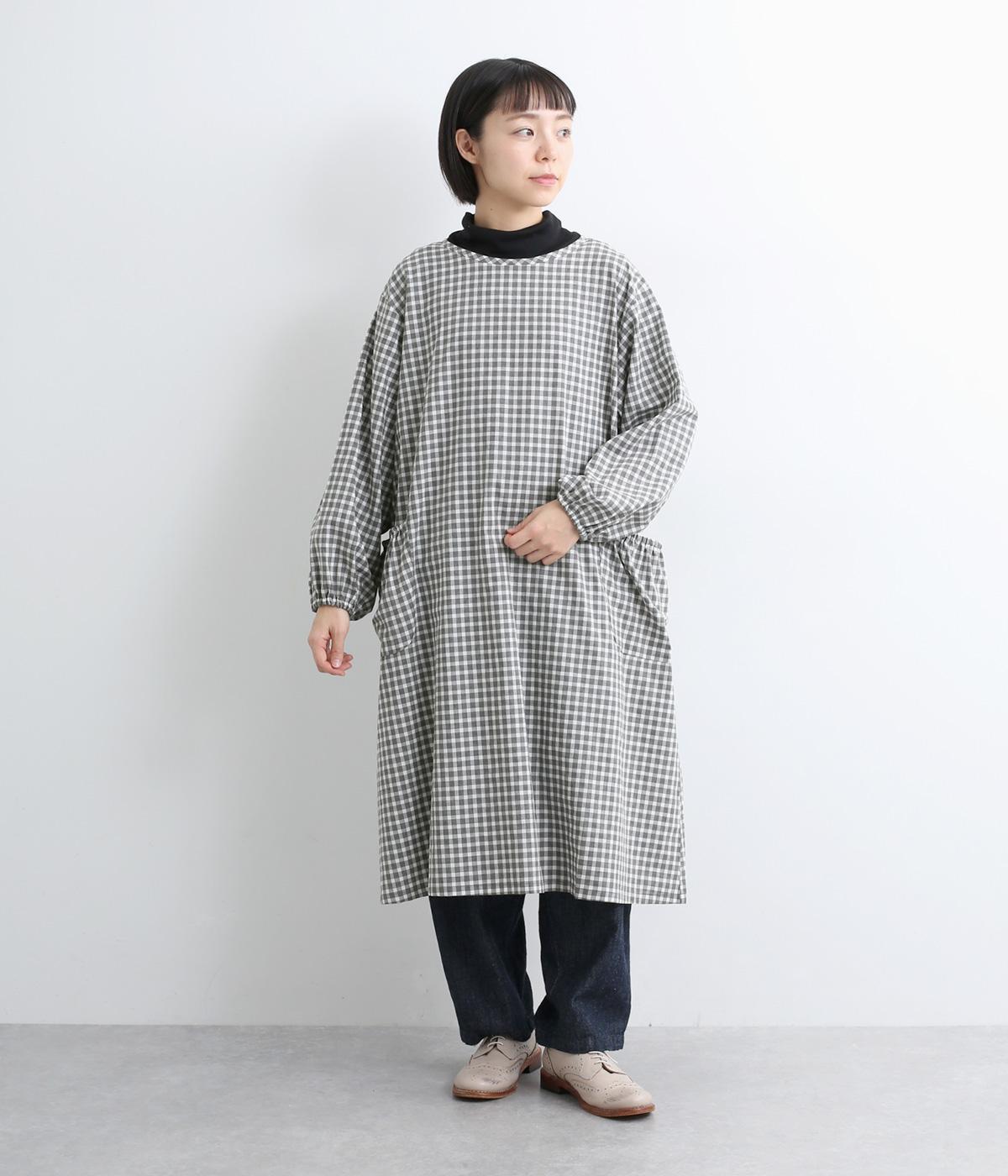 先染めTOP糸ギンガム　スモック(ブラック-F)