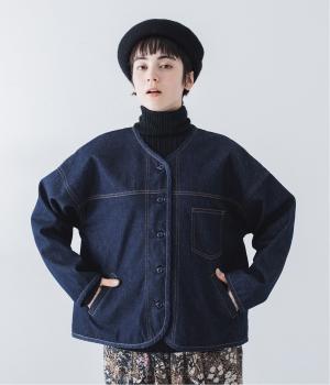裏ボアデニム　あたたかノーカラージャケット