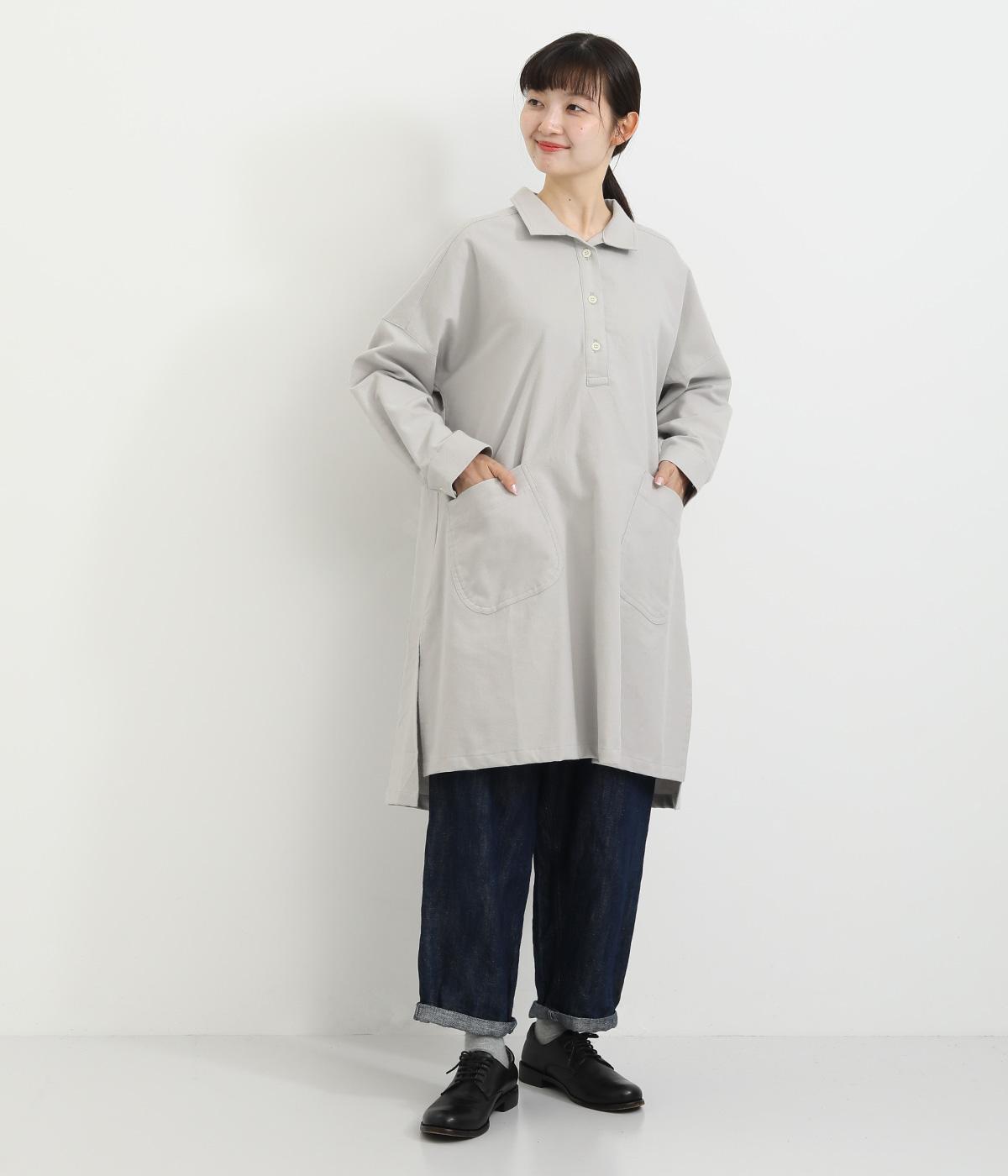 フランネル起毛　オープンカラープルオーバー(グレー-F)