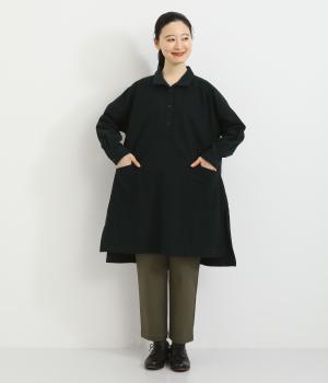 フランネル起毛　オープンカラープルオーバー(ネイビー-F)