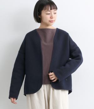ウール裏ブークレー　パイピングカーディガン