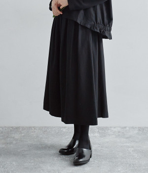 コットンレーヨンラックフレアスカート(ブラック-ONESIZE)