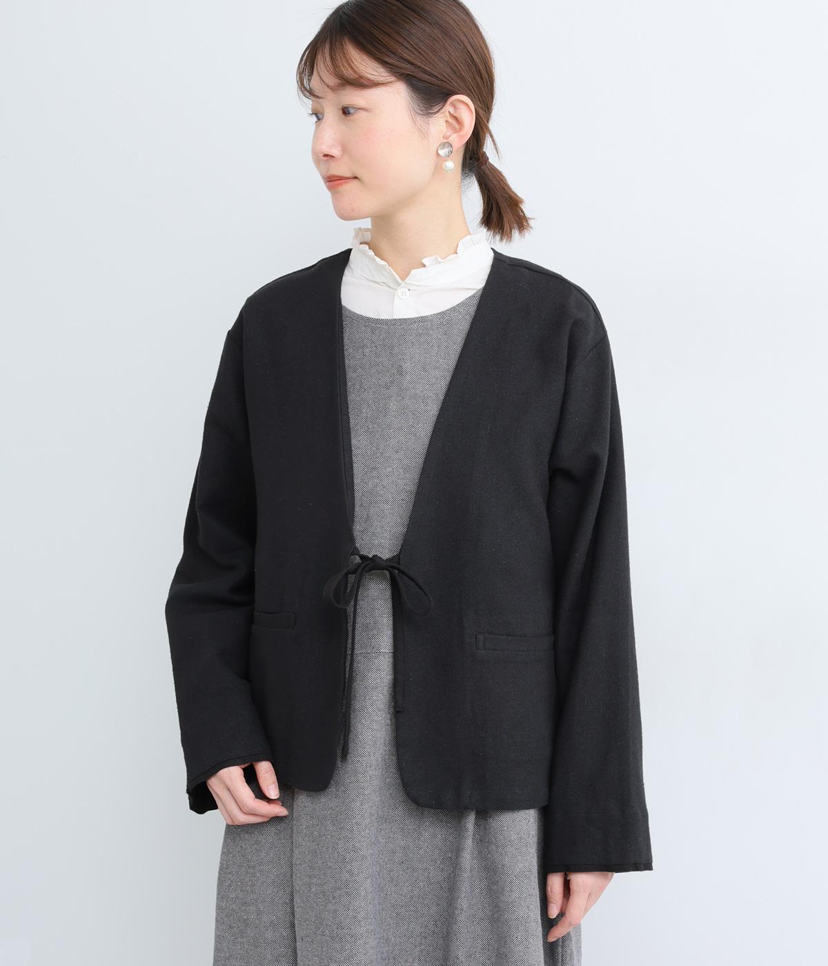 コットンリネンオックスリボンジャケット(ブラック-F)