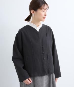 コットンリネン変わり織りジャケット(ブラック-F)