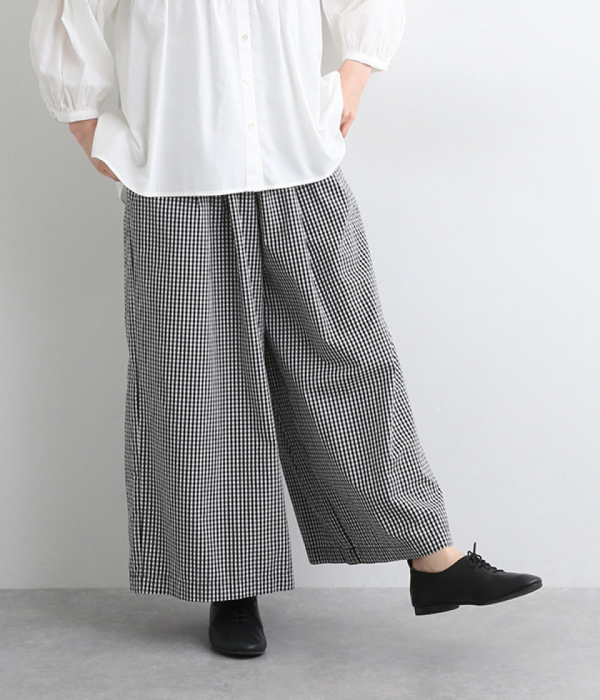 コットン平織りポプリンワイドパンツ