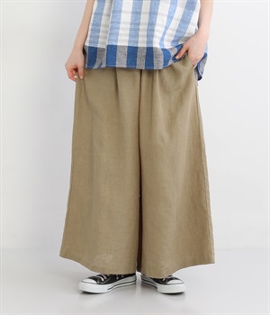 リネン平織り無地ワイドパンツ（blue willow）の商品詳細