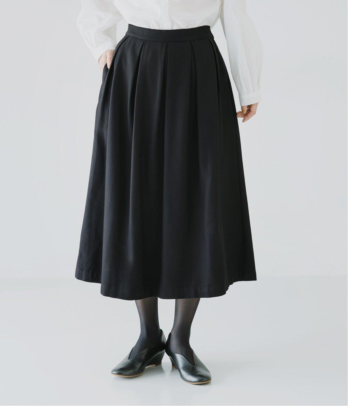 コットンレーヨンタックフレアスカート(ブラック-F)