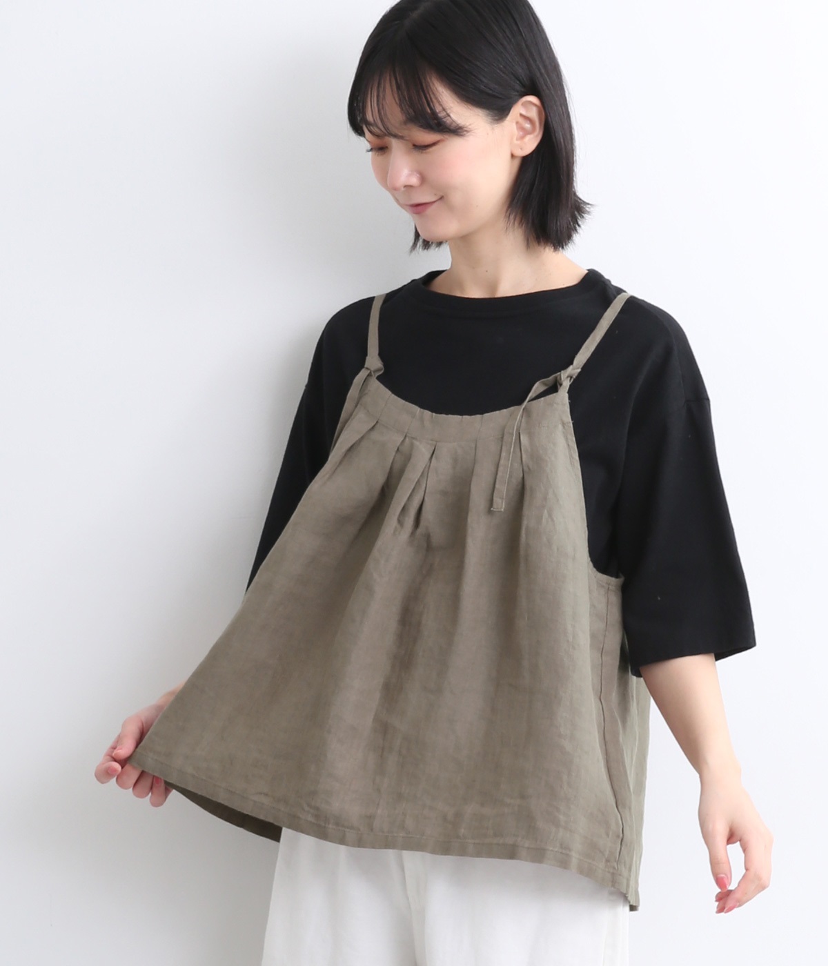 リネン平織り無地2wayキャミブラウス（blue willow）の商品詳細
