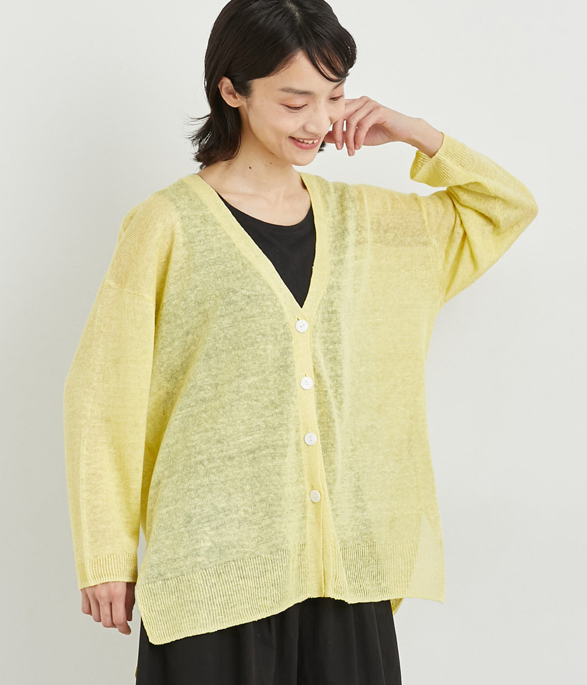リネンニット長袖カーディガン（blue willow）の商品詳細