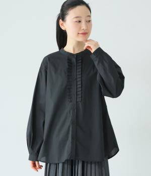 コットン細番手フリルブラウス(ブラック-F)