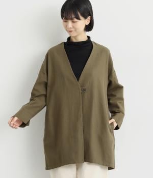 コットンリネンヘリンボーンショートコート