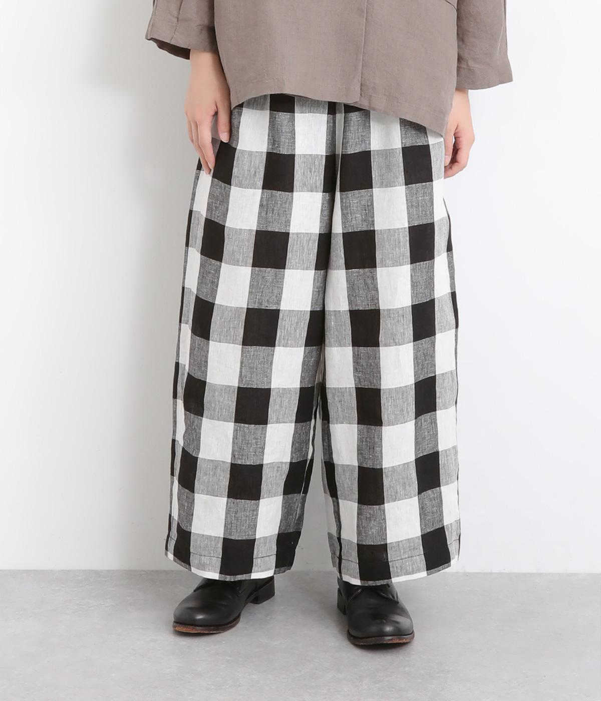 リネンブロックチェックパンツ(ブラック-ONESIZE)