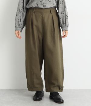コットンリネンヘリンボーンタックパンツ