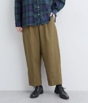 リネン太番手　共布ベルト付パンツ(モカ-F)