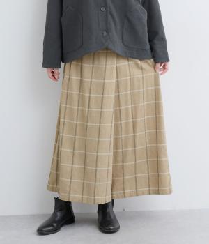 コットンリネン　チェックラップフレアパンツ