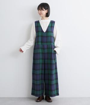 コットンリネン　チェックサロペット