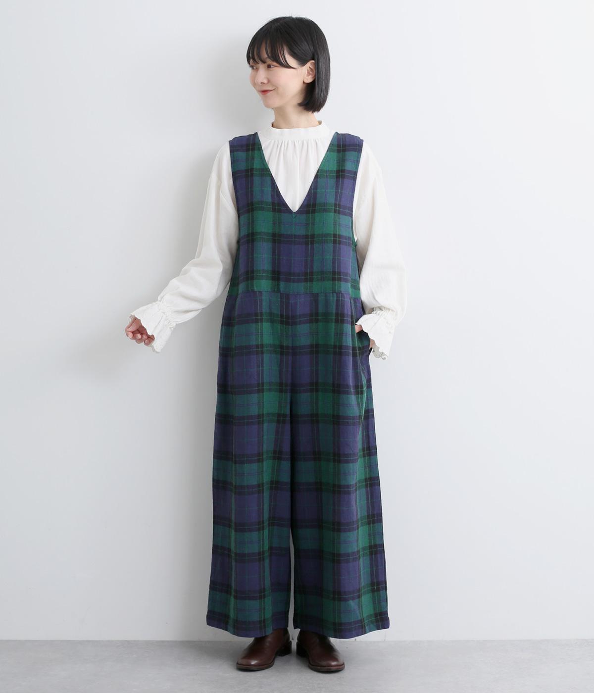 コットンリネン チェックサロペット（blue willow）の商品詳細