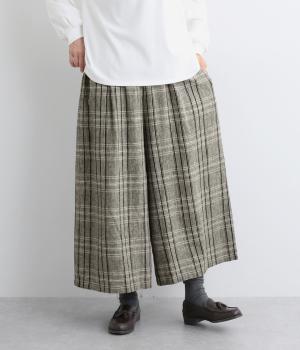 コットンリネン　チェックワイドパンツ
