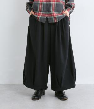 コットンリネン太番手ツイルバルーンパンツ(ブラック-F)