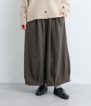 コットンリネン太番手ツイルバルーンパンツ(ブラウン-F)