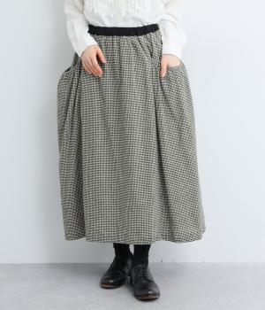 コットンリネンチェック　ポケットギャザースカート(ギンガムチェック-F)