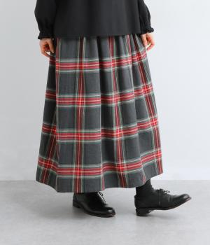 コットンリネンチェックギャザースカート