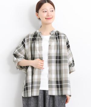 コットンチェックドルマンハオリブラウス