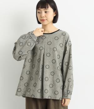 コットンリネンサークル刺繍襟配色ブラウス(チドリ-F)