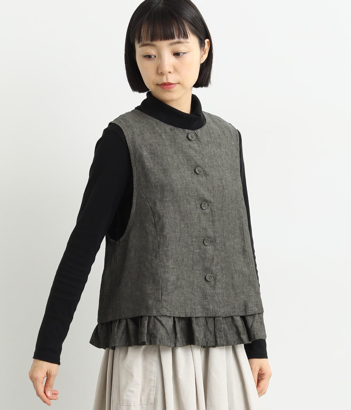 リネン裏付きフリルベスト（blue willow）の商品詳細