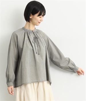 コットン細番手タッセルリボンブラウス