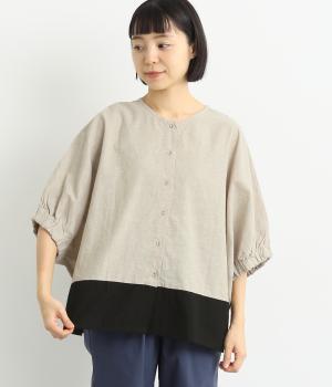 コットンリネン配色切替ドルマンブラウス
