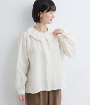 リネン　二重フリル襟ブラウス