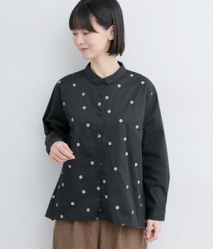 コットン　ドット刺繍ブラウス