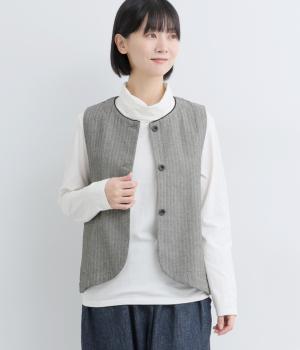 コットン　配色パイピングベスト(ヘリンボーン-F)