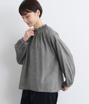 ヘリンボーン　フリル襟ブラウス