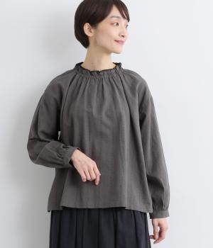 コットンリネン　総刺繍フリルブラウス
