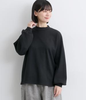 コットンスムース　パフスリーブカットソー(ブラック-F)