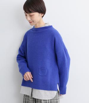 ウール混　ボトルネックプルオーバー(ブルー-F)