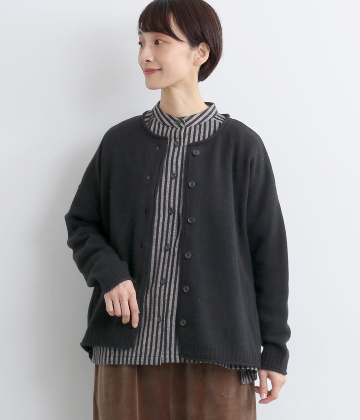 ウール混　サイドポケット2wayニットカーディガン(ブラック-F)