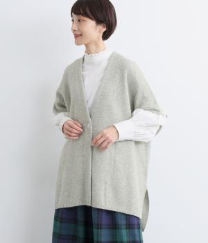 メリノウール　カノコ編みカーディガン(グレー-F)
