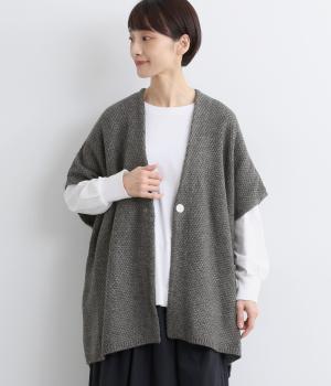 メリノウール　カノコ編みカーディガン(ダークグレー-F)