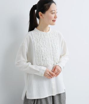 コットンリネン　断ち切りフリルブラウス