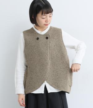 ウール混カラーネップ　カノコ編みベスト