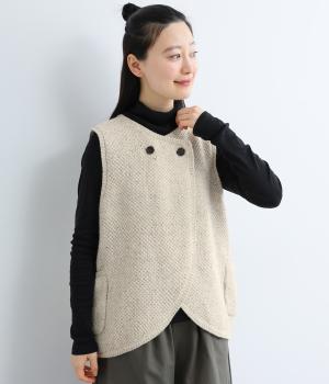 ウール混カラーネップ　カノコ編みベスト(ナチュラル-F)