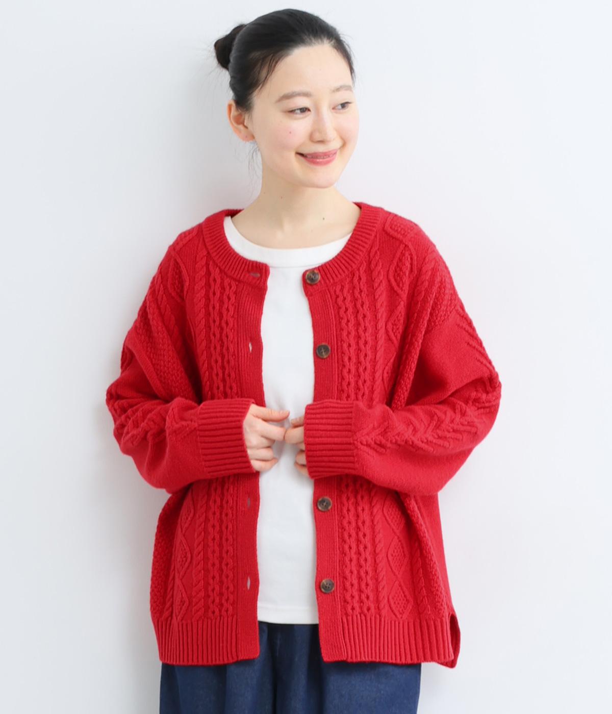 ウール混ローゲージ ケーブル編カーディガン（blue willow）の商品詳細