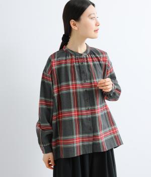 コットンリネンチェックブラウス(ダークグレー-F)