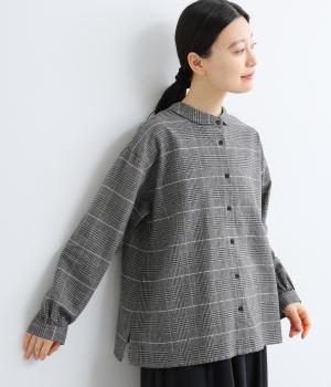 コットンリネングレンチェックブラウス