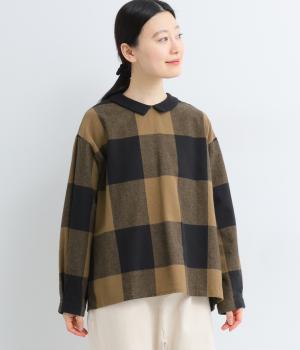 コットンブロックチェック襟配色ブラウス