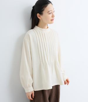 コットンツイルピンタックブラウス(ホワイト-F)